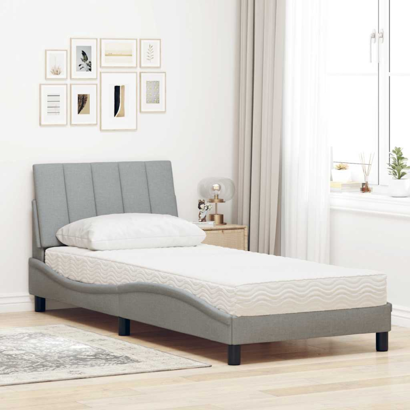 Bett mit Matratze Hellgrau 90x200 cm Stoff