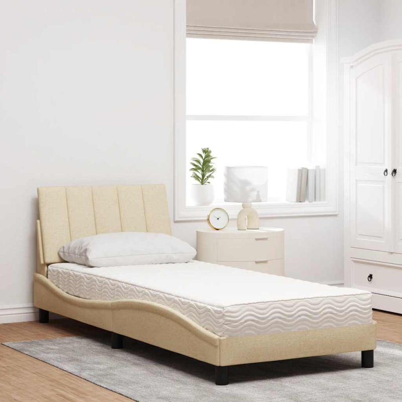 Bett mit Matratze Creme 90x200 cm Stoff