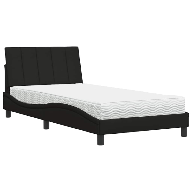 Bett mit Matratze Schwarz 100x200 cm Stoff