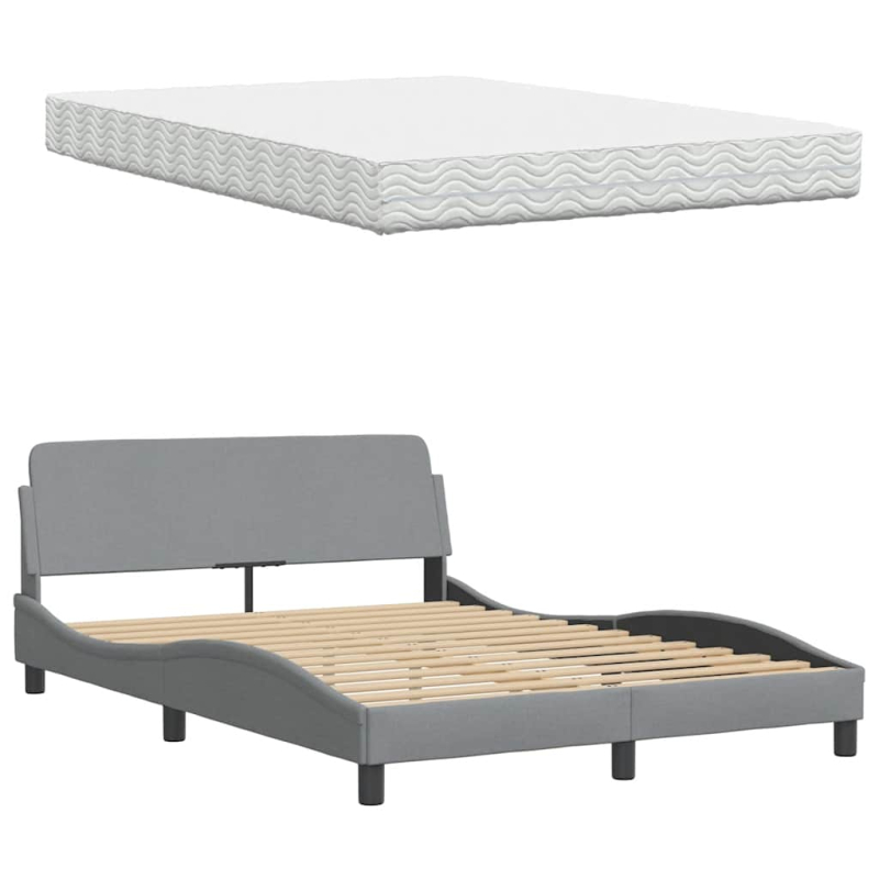 Bett mit Matratze Hellgrau 120x200 cm Stoff