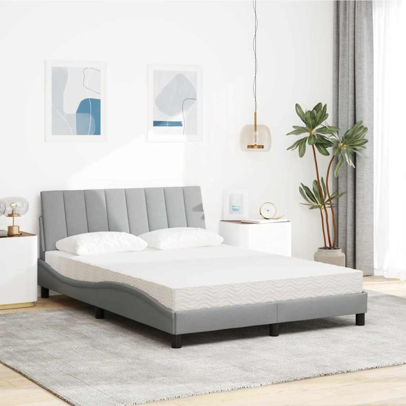 Bett mit Matratze Hellgrau 140x190 cm Stoff
