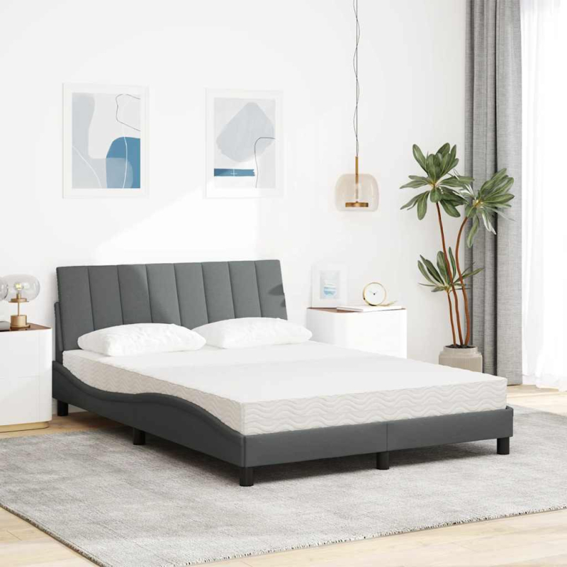 Bett mit Matratze Dunkelgrau 140x200 cm Stoff