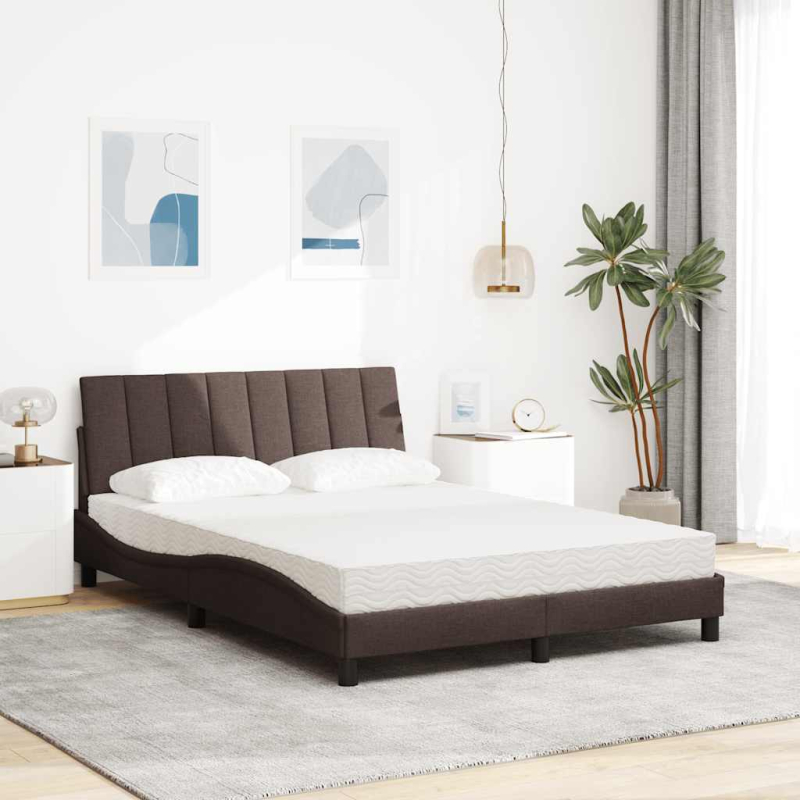 Bett mit Matratze Dunkelbraun 140x200 cm Stoff