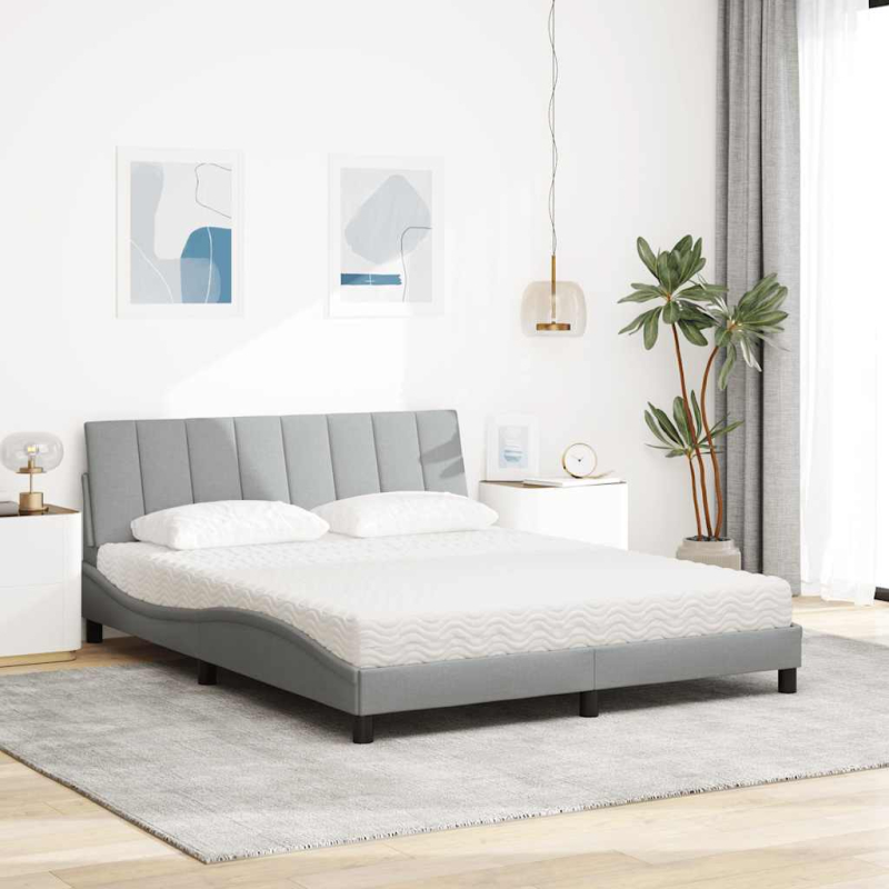 Bett mit Matratze Hellgrau 160x200 cm Stoff