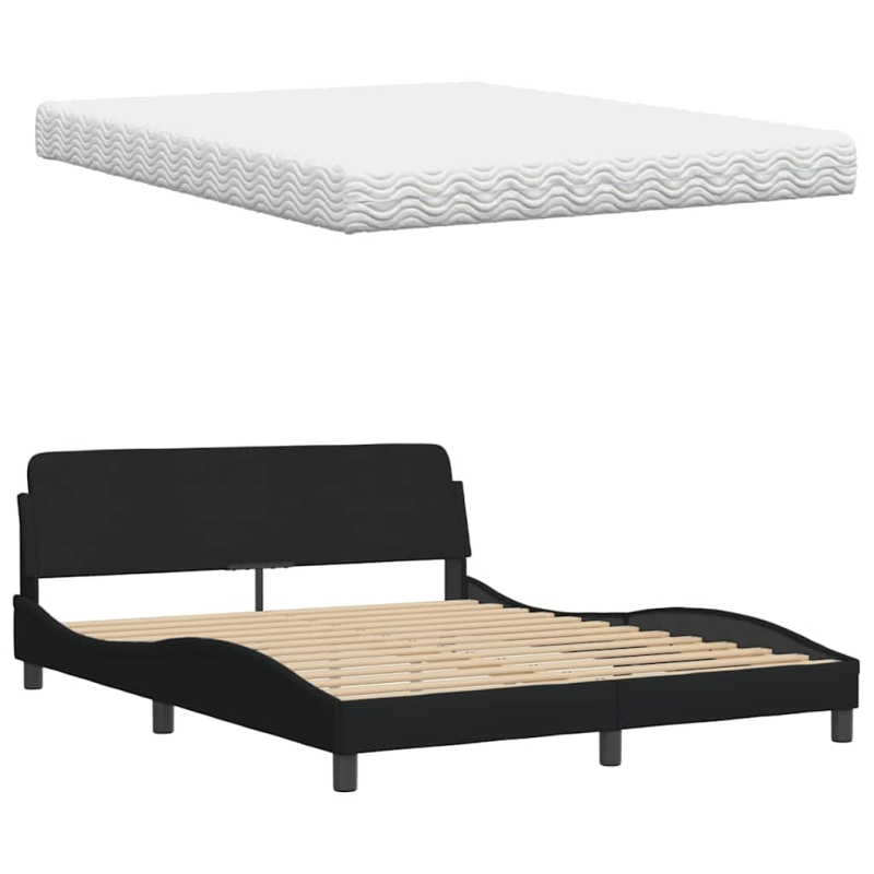 Bett mit Matratze Schwarz 160x200 cm Stoff