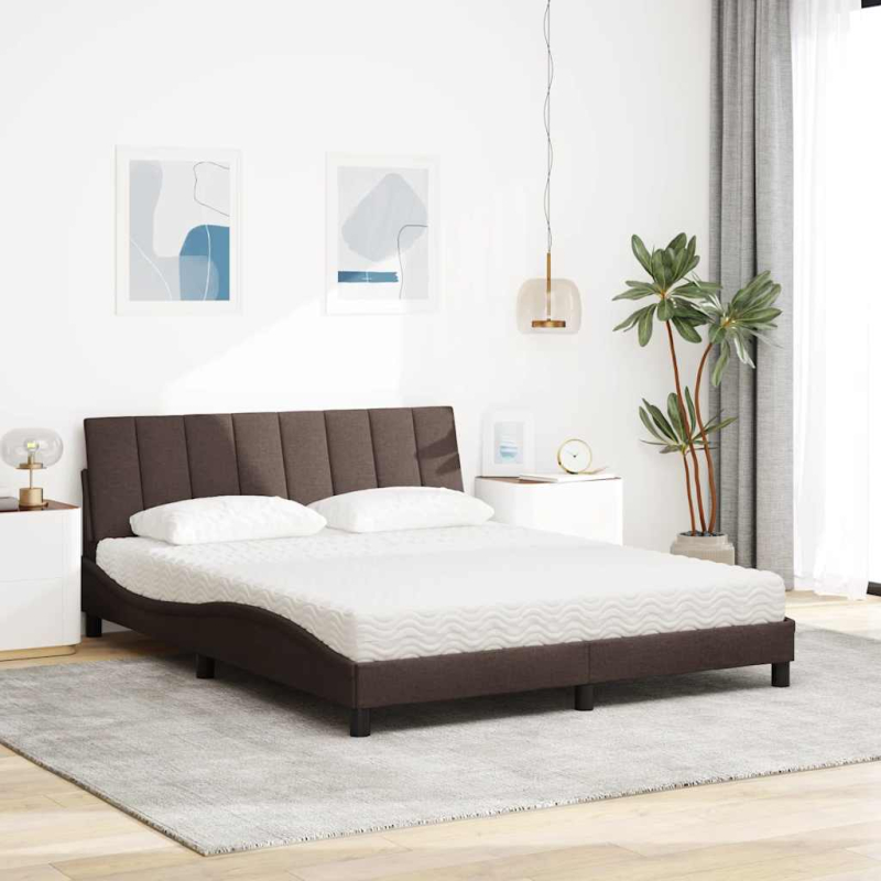 Bett mit Matratze Dunkelbraun 160x200 cm Stoff