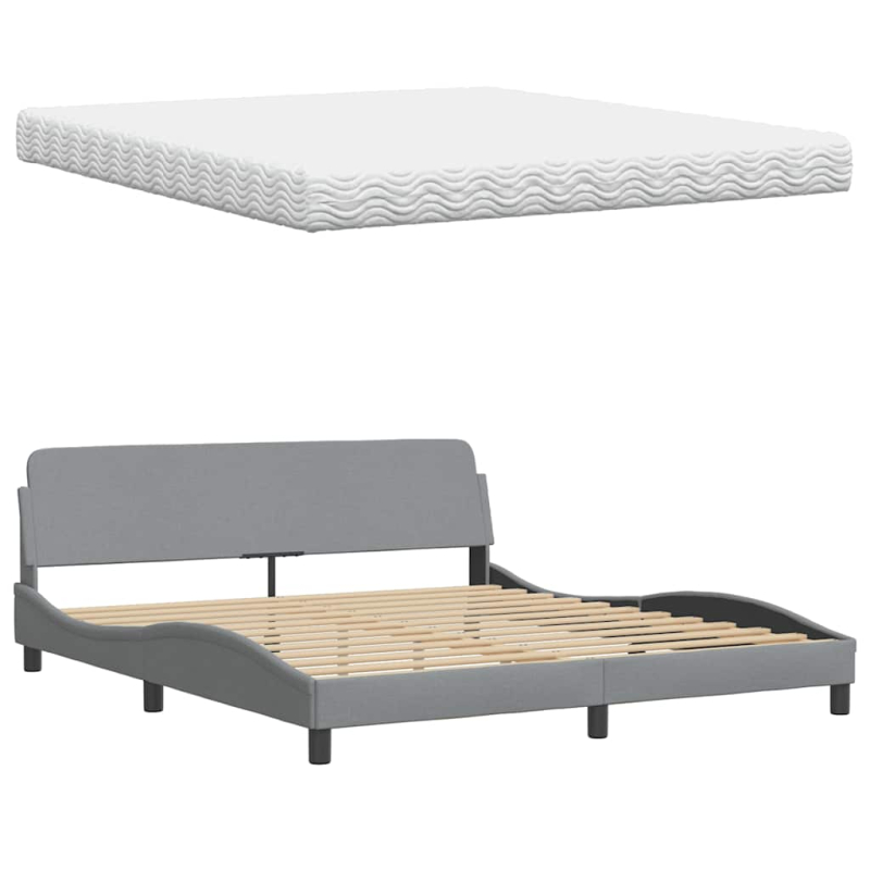 Bett mit Matratze Hellgrau 180x200 cm Stoff
