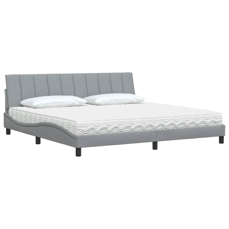 Bett mit Matratze Hellgrau 200x200 cm Stoff
