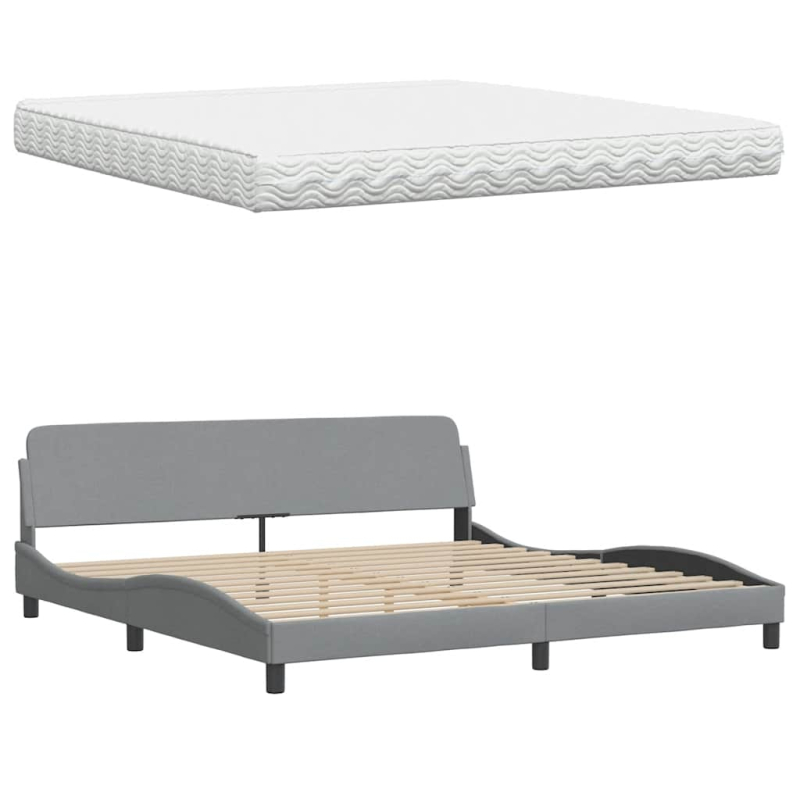 Bett mit Matratze Hellgrau 200x200 cm Stoff