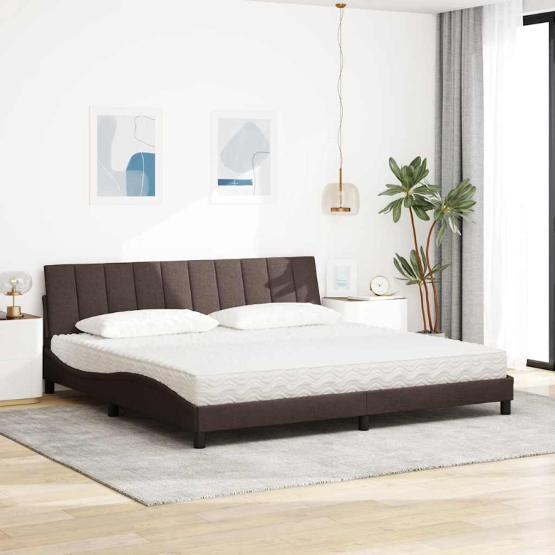 Bett mit Matratze Dunkelbraun 200x200 cm Stoff