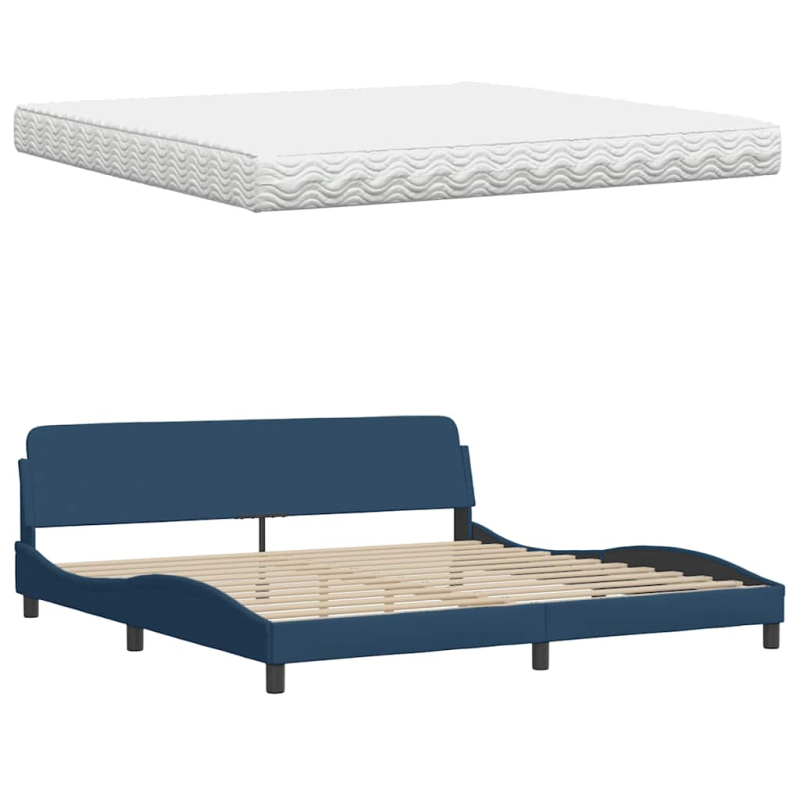 Bett mit Matratze Blau 200x200 cm Stoff