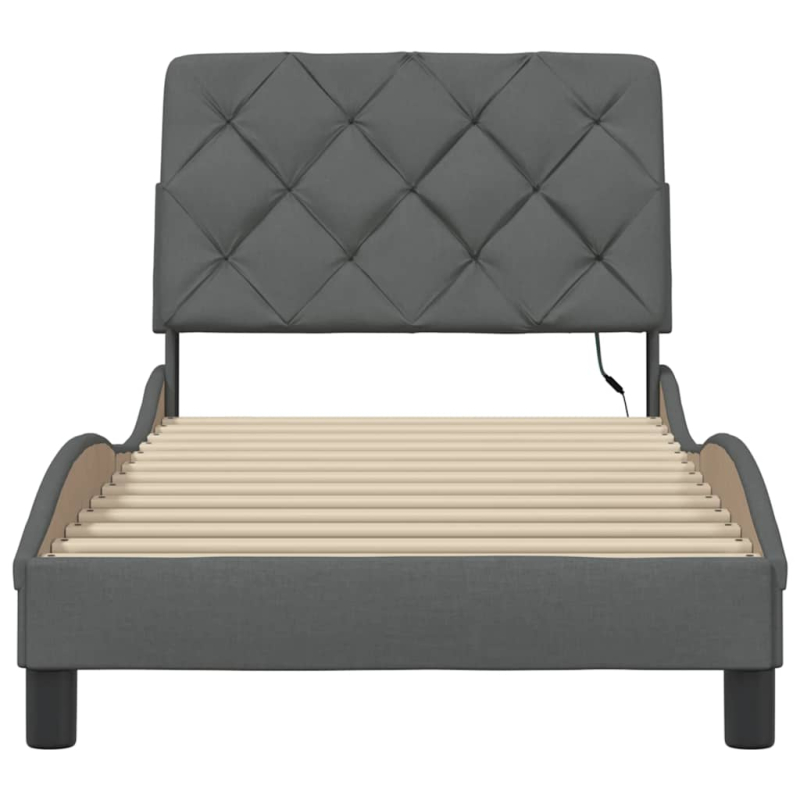 Bettgestell mit LED ohne Matratze Dunkelgrau 90x190 cm Stoff