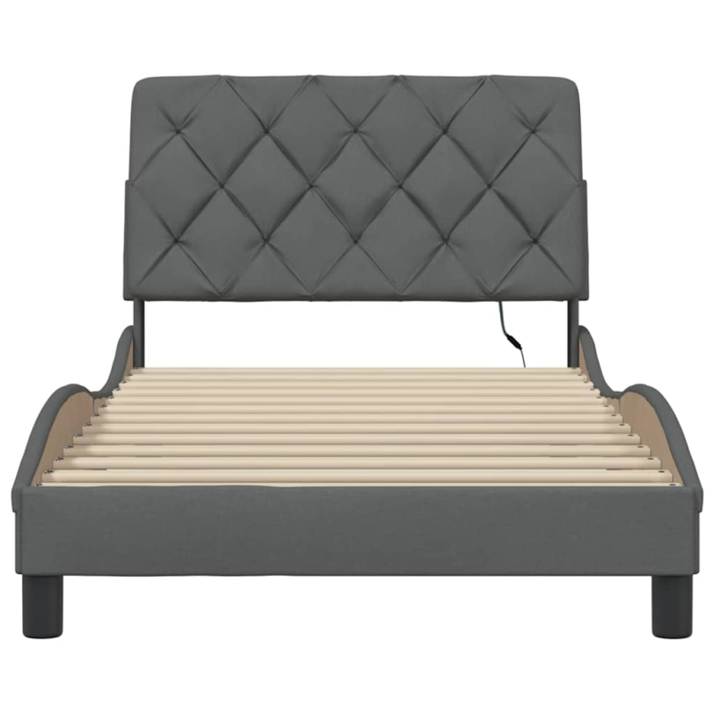 Bettgestell mit LED ohne Matratze Dunkelgrau 100x200 cm Stoff