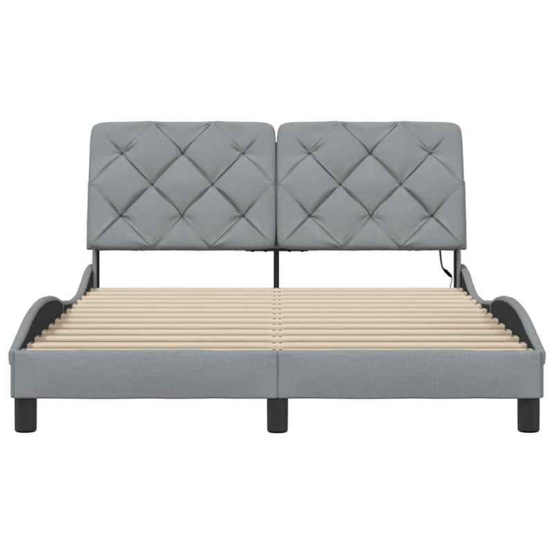 Bettgestell mit LED ohne Matratze Hellgrau 140x190 cm Stoff