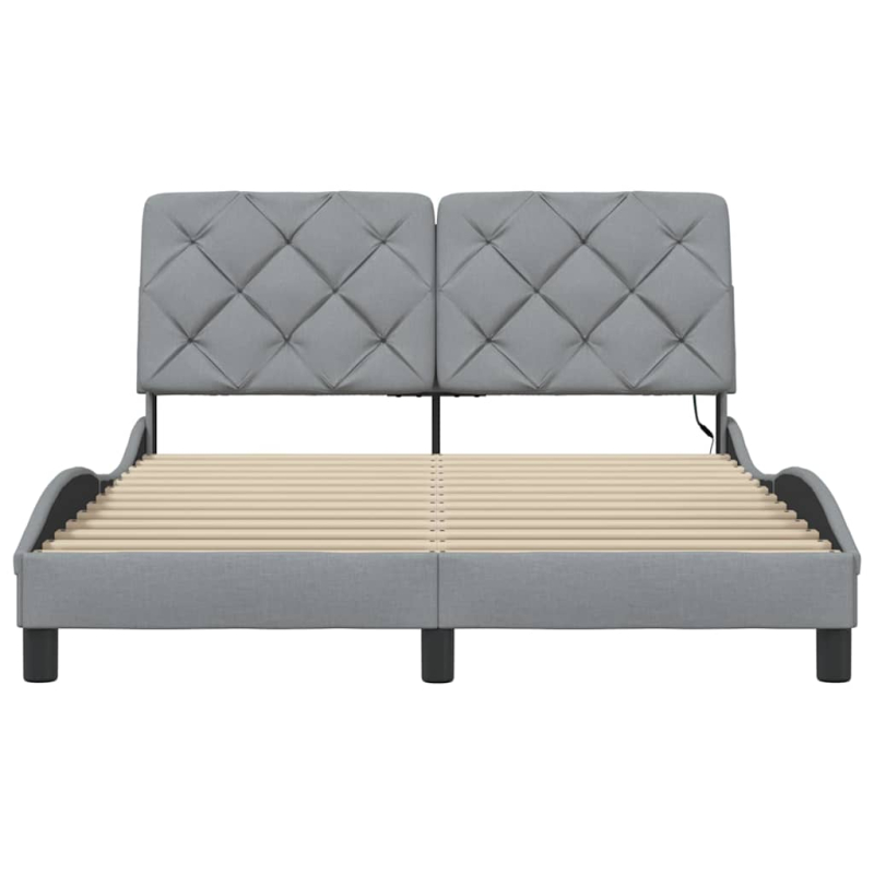 Bettgestell mit LED ohne Matratze Hellgrau 140x200 cm Stoff