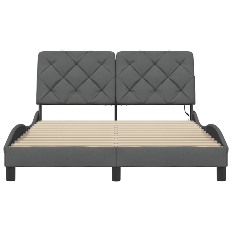 Bettgestell mit LED ohne Matratze Dunkelgrau 140x200 cm Stoff