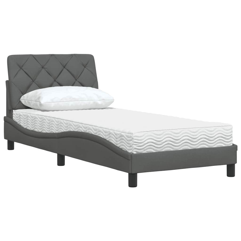 Bett mit Matratze Dunkelgrau 90x190 cm Stoff