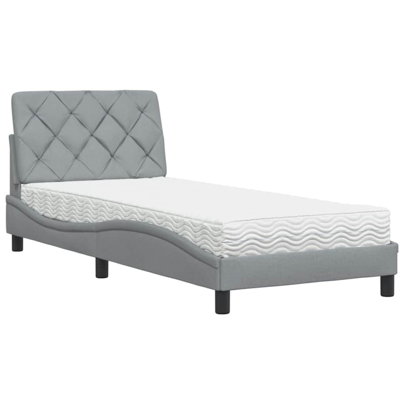 Bett mit Matratze Hellgrau 90x200 cm Stoff