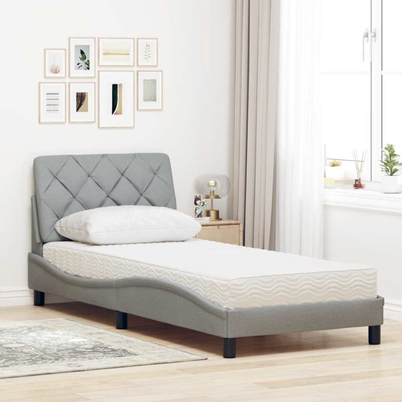 Bett mit Matratze Hellgrau 90x200 cm Stoff