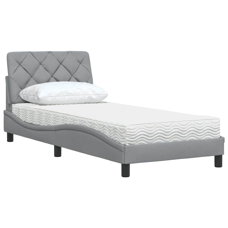 Bett mit Matratze Hellgrau 90x200 cm Stoff