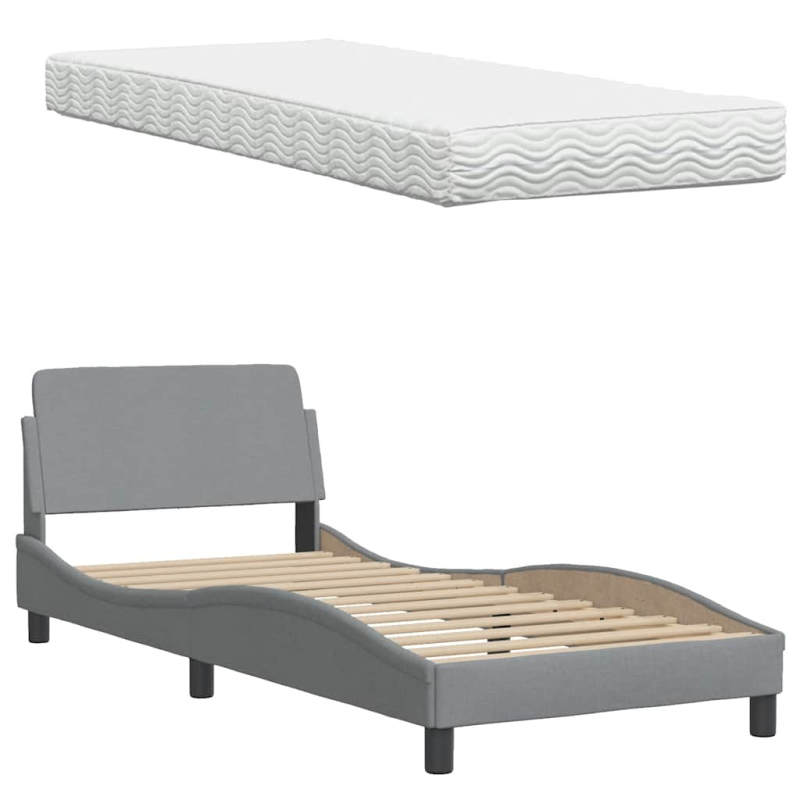 Bett mit Matratze Hellgrau 90x200 cm Stoff