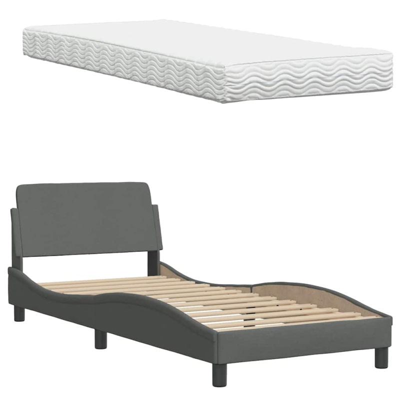 Bett mit Matratze Dunkelgrau 90x200 cm Stoff
