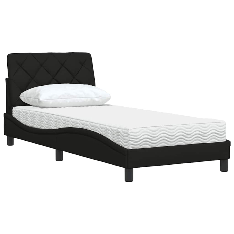 Bett mit Matratze Schwarz 90x200 cm Stoff