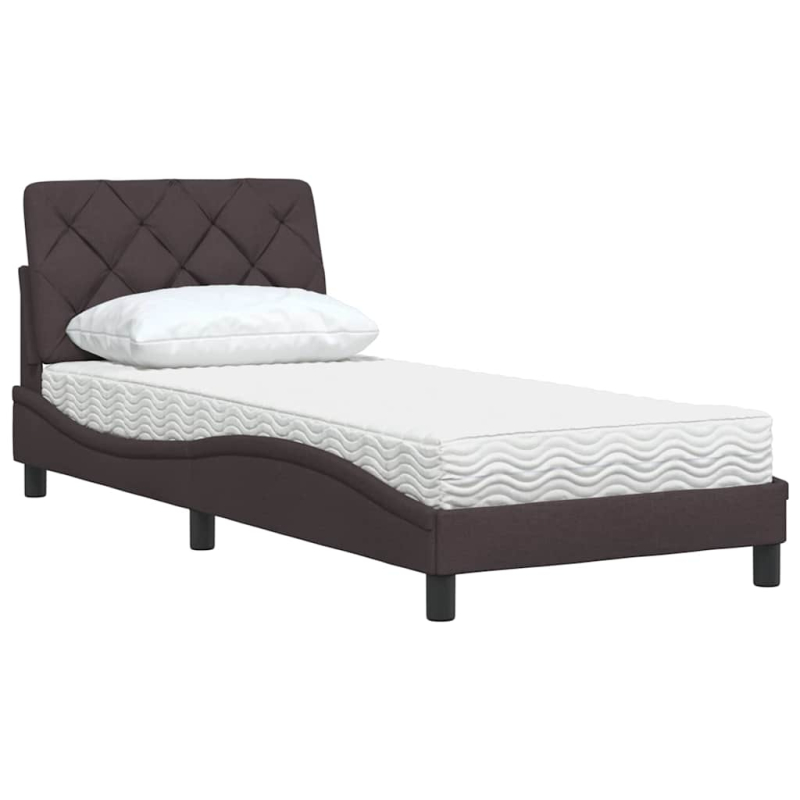 Bett mit Matratze Dunkelbraun 90x200 cm Stoff
