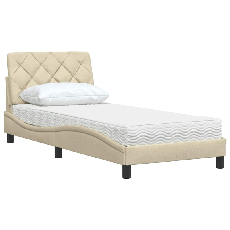Bett mit Matratze Creme 90x200 cm Stoff