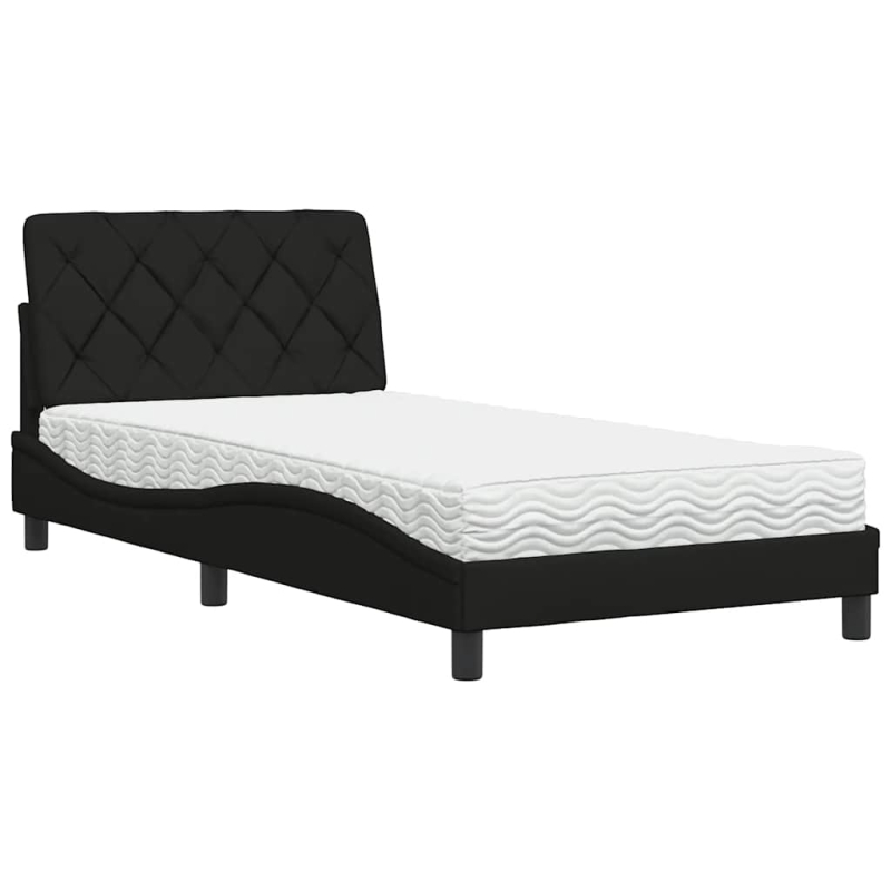 Bett mit Matratze Schwarz 100x200 cm Stoff