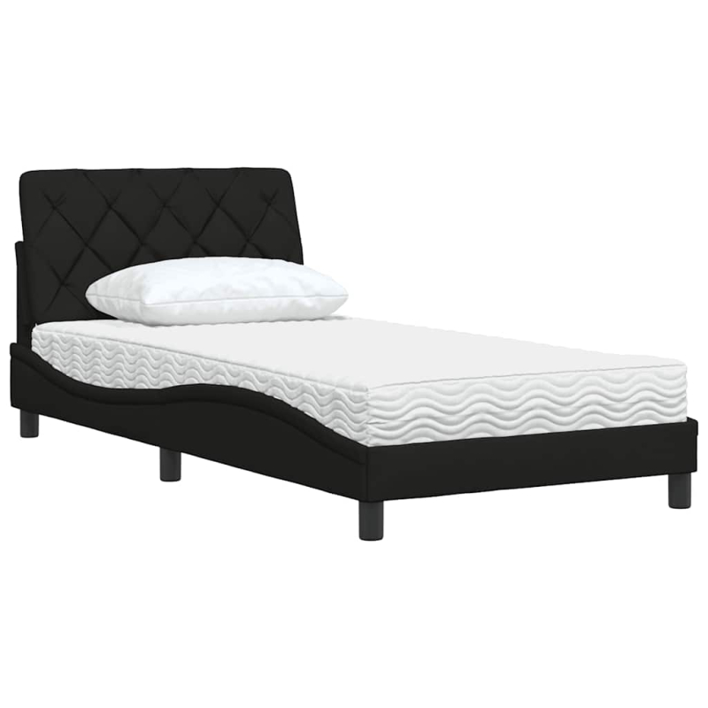 Bett mit Matratze Schwarz 100x200 cm Stoff
