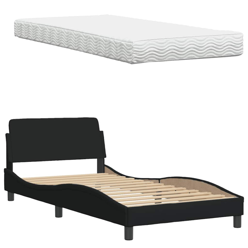 Bett mit Matratze Schwarz 100x200 cm Stoff