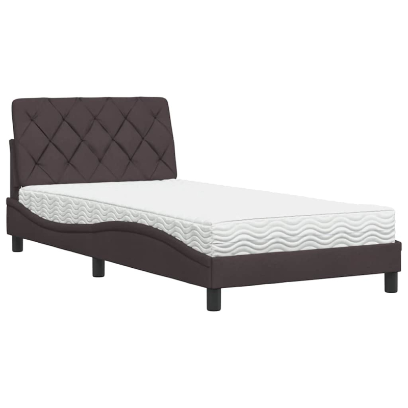 Bett mit Matratze Dunkelbraun 100x200 cm Stoff