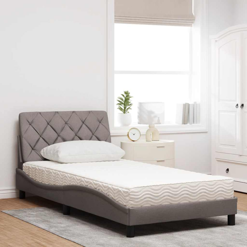 Bett mit Matratze Taupe 100x200 cm Stoff