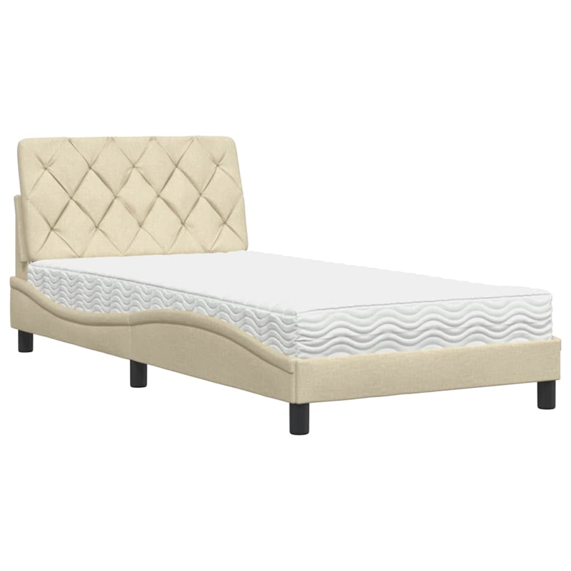 Bett mit Matratze Creme 100x200 cm Stoff