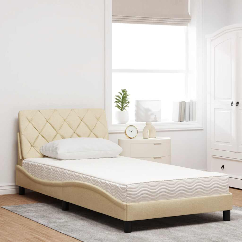 Bett mit Matratze Creme 100x200 cm Stoff