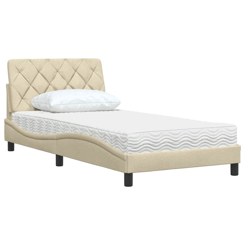 Bett mit Matratze Creme 100x200 cm Stoff