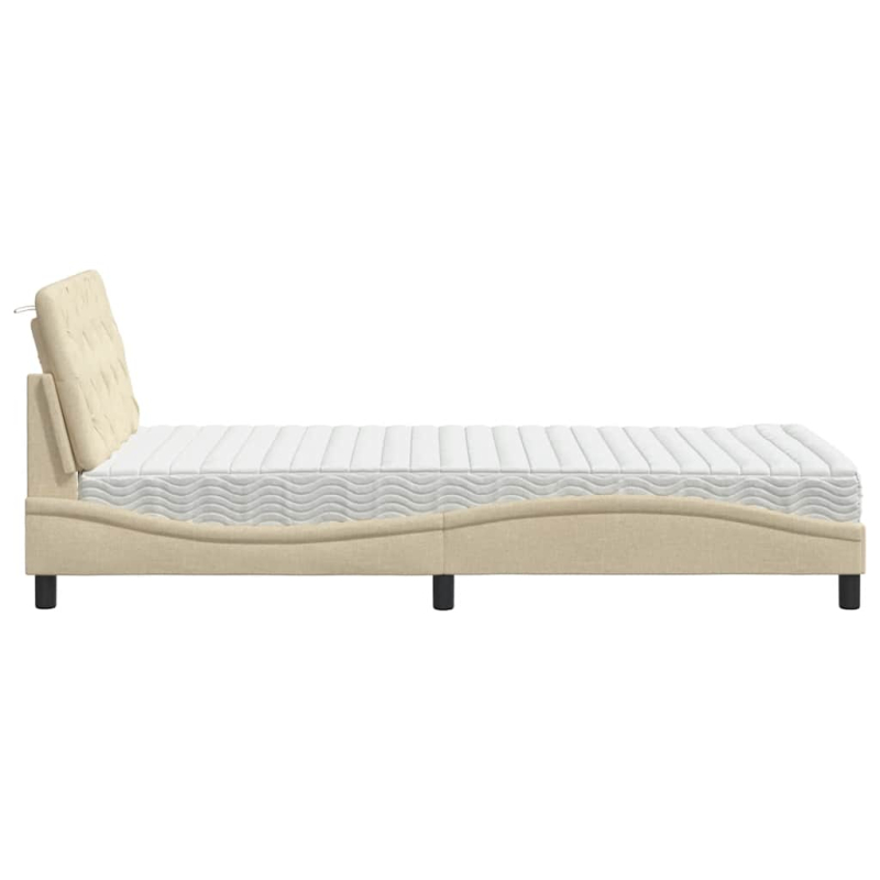 Bett mit Matratze Creme 100x200 cm Stoff