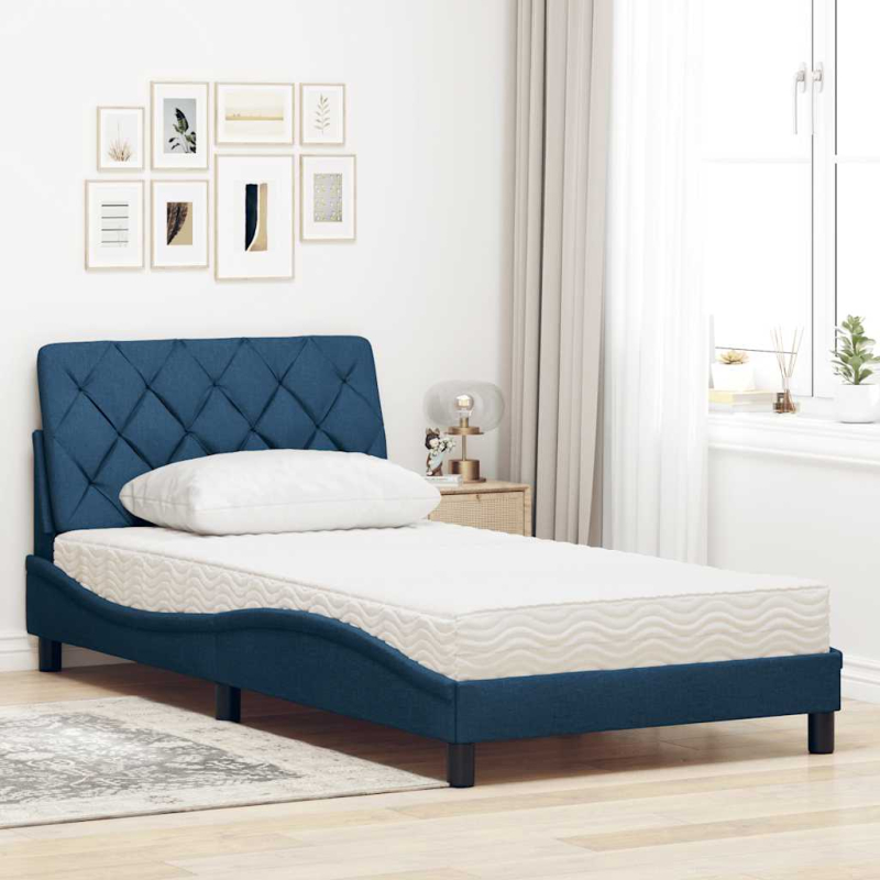 Bett mit Matratze Blau 100x200 cm Stoff