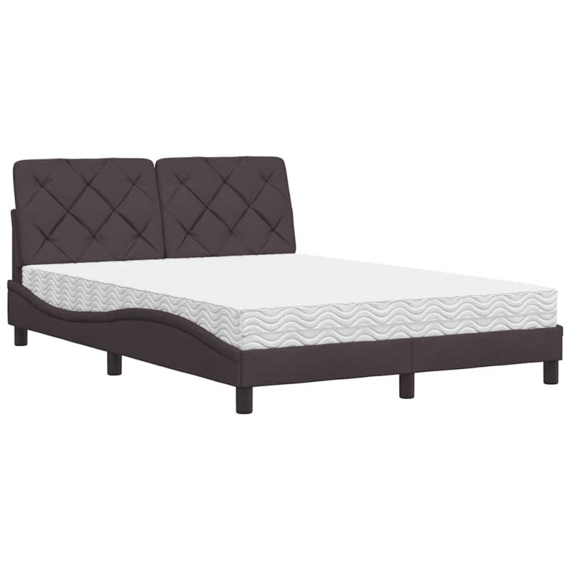 Bett mit Matratze Dunkelbraun 140x190 cm Stoff