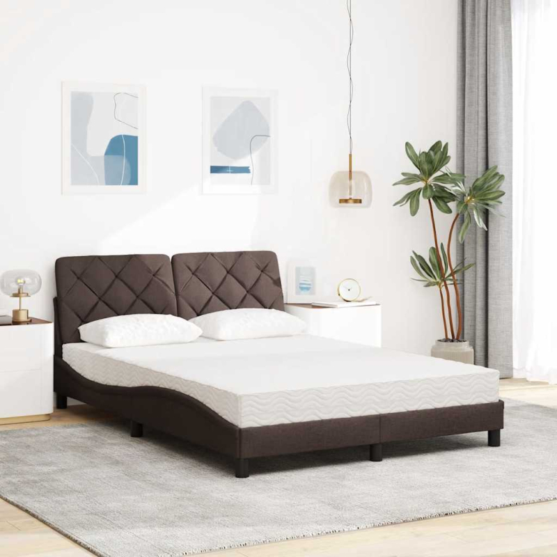 Bett mit Matratze Dunkelbraun 140x190 cm Stoff