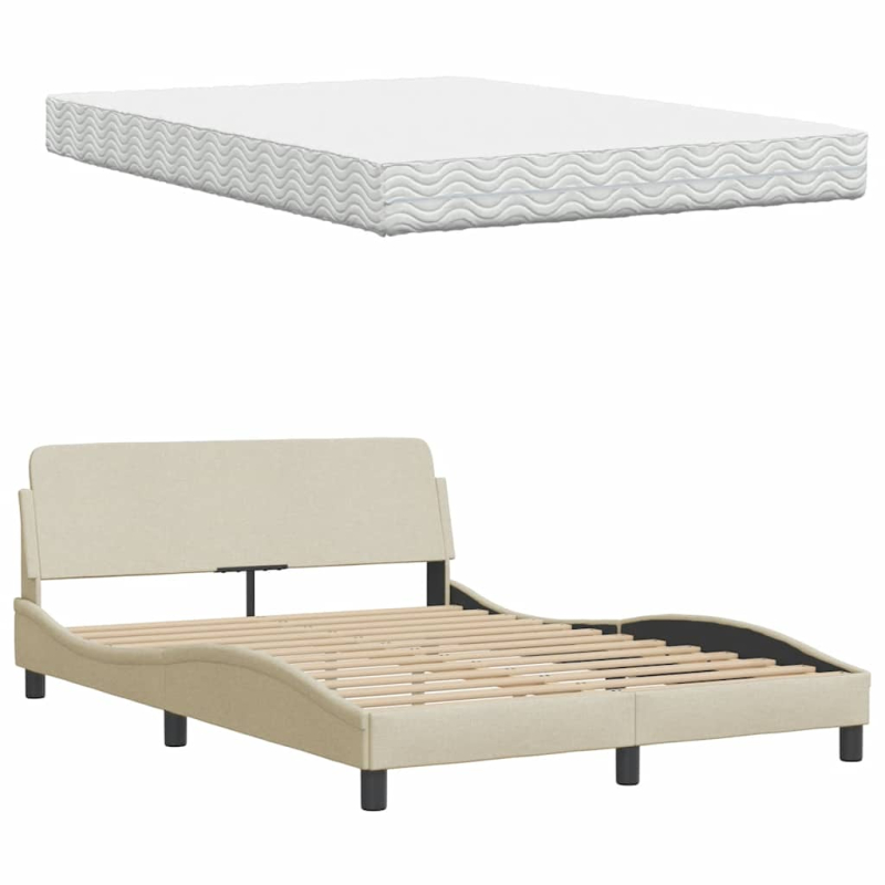 Bett mit Matratze Creme 140x190 cm Stoff