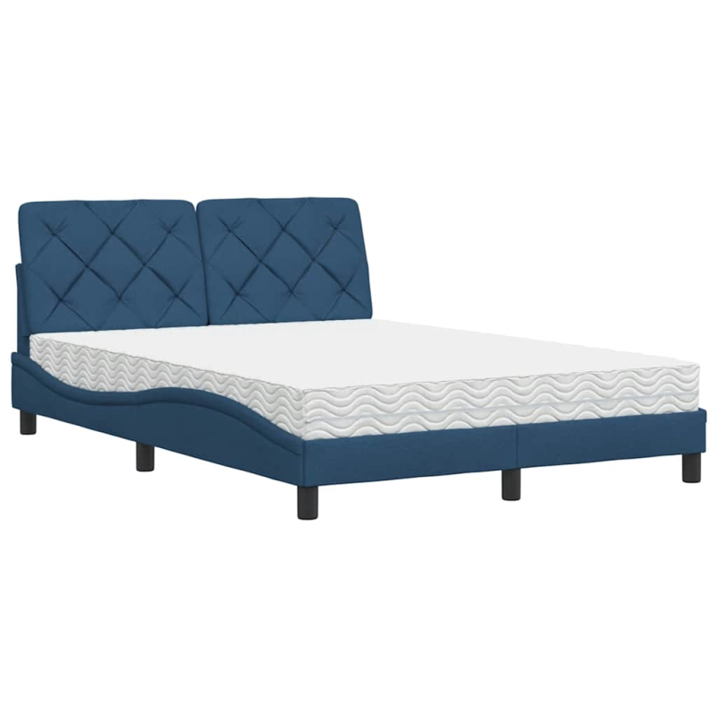 Bett mit Matratze Blau 140x190 cm Stoff