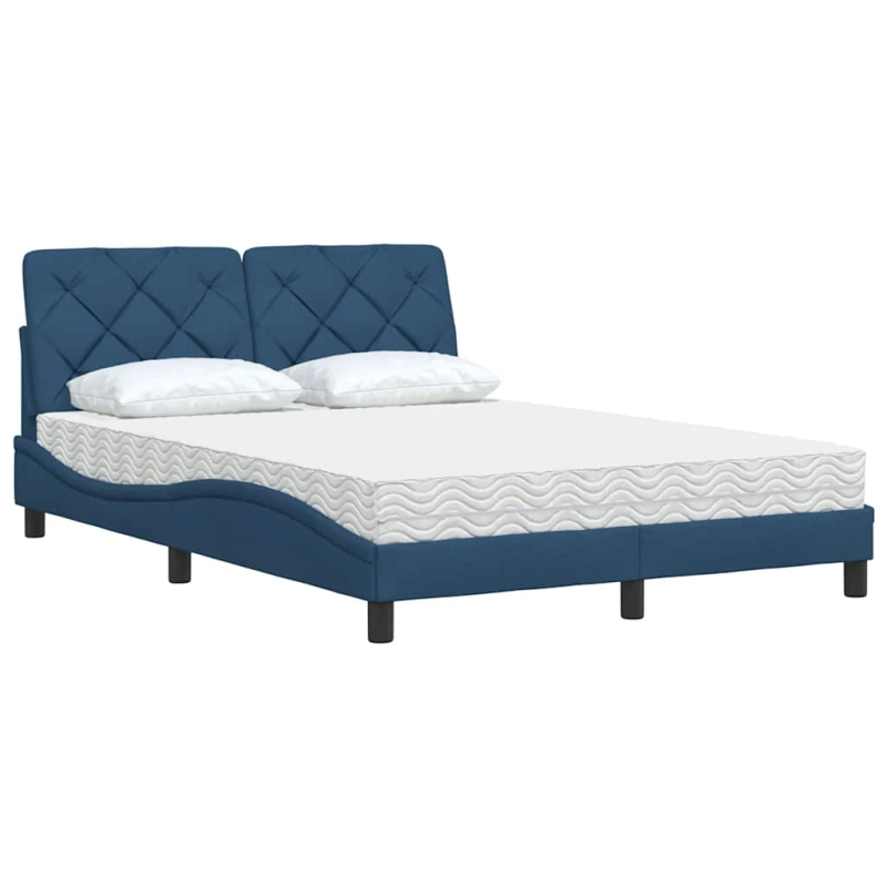 Bett mit Matratze Blau 140x190 cm Stoff