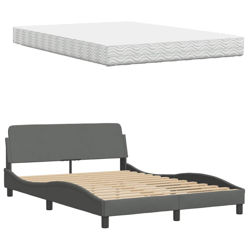 Bett mit Matratze Dunkelgrau 140x200 cm Stoff