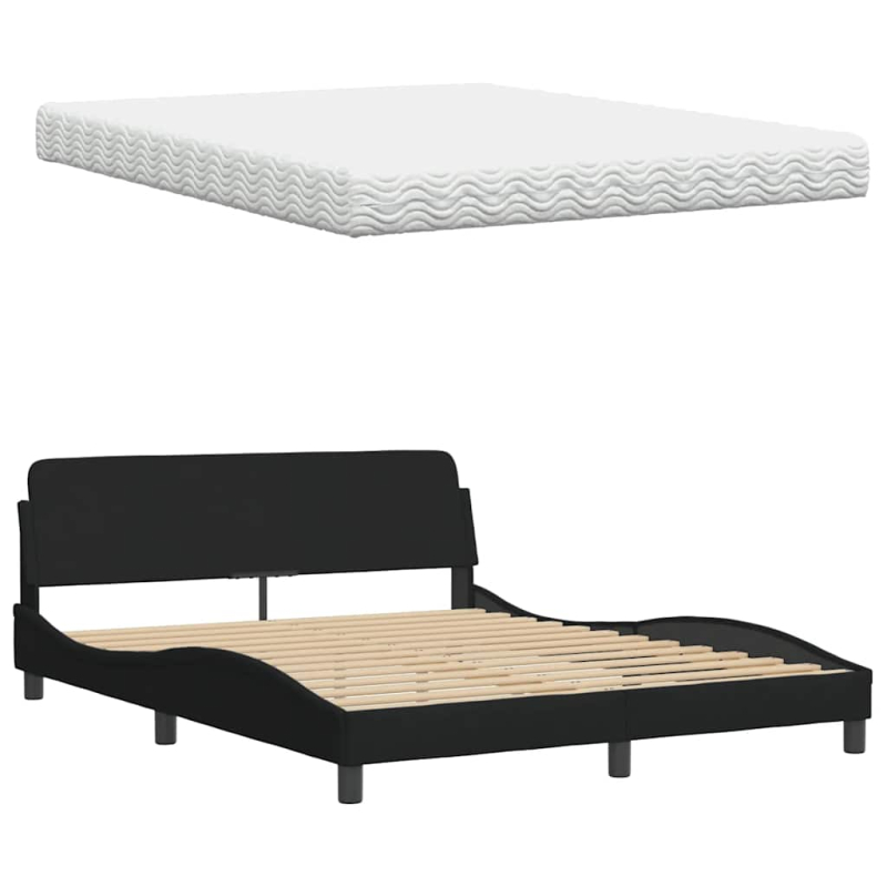 Bett mit Matratze Schwarz 160x200 cm Stoff
