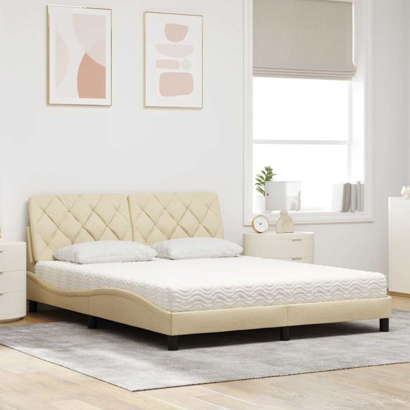 Bett mit Matratze Creme 160x200 cm Stoff