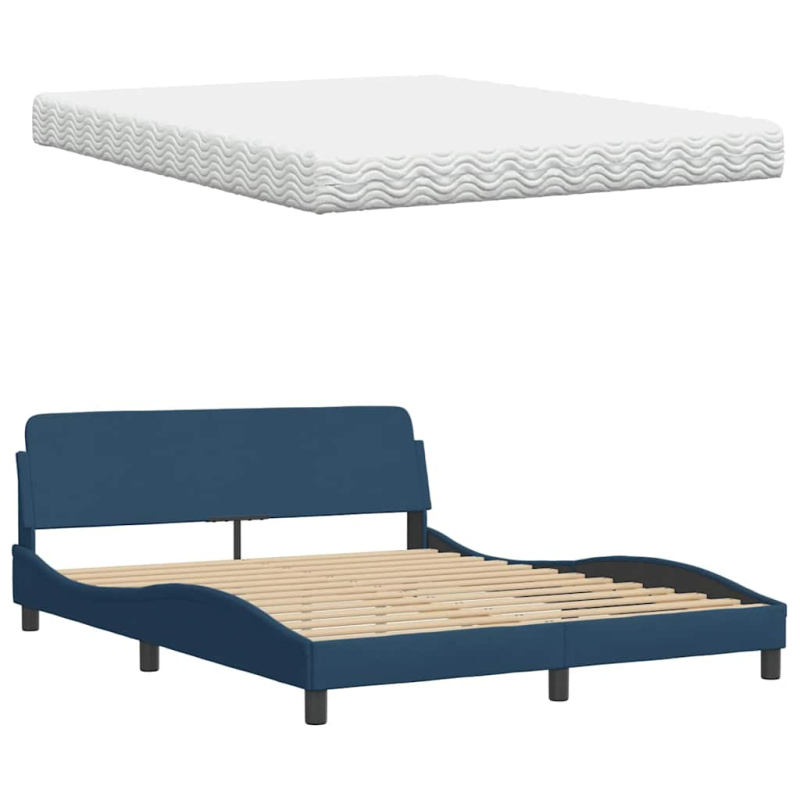 Bett mit Matratze Blau 160x200 cm Stoff