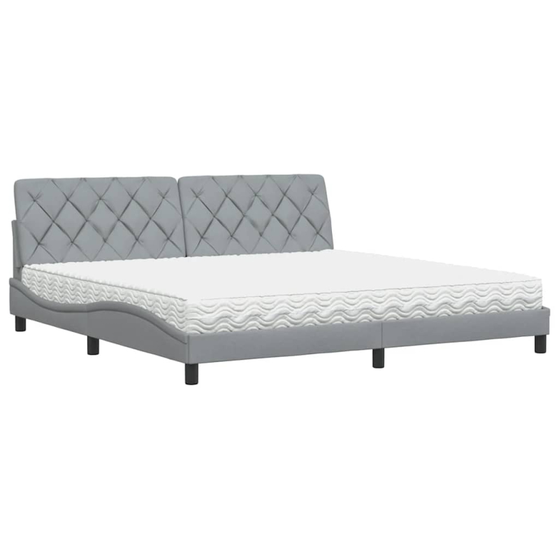 Bett mit Matratze Hellgrau 200x200 cm Stoff