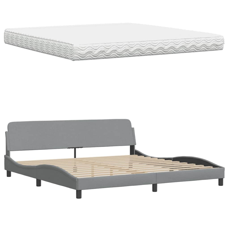 Bett mit Matratze Hellgrau 200x200 cm Stoff